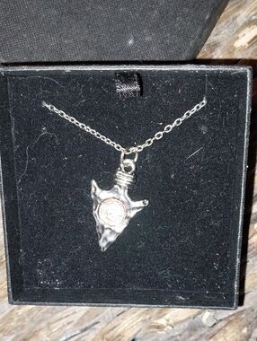 Silver Arrowhead Pendant Necklace with Coin Accent - Women's Jewelry
